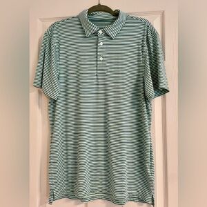 J Crew Performance Green Striped Men's Polo Shirt Large